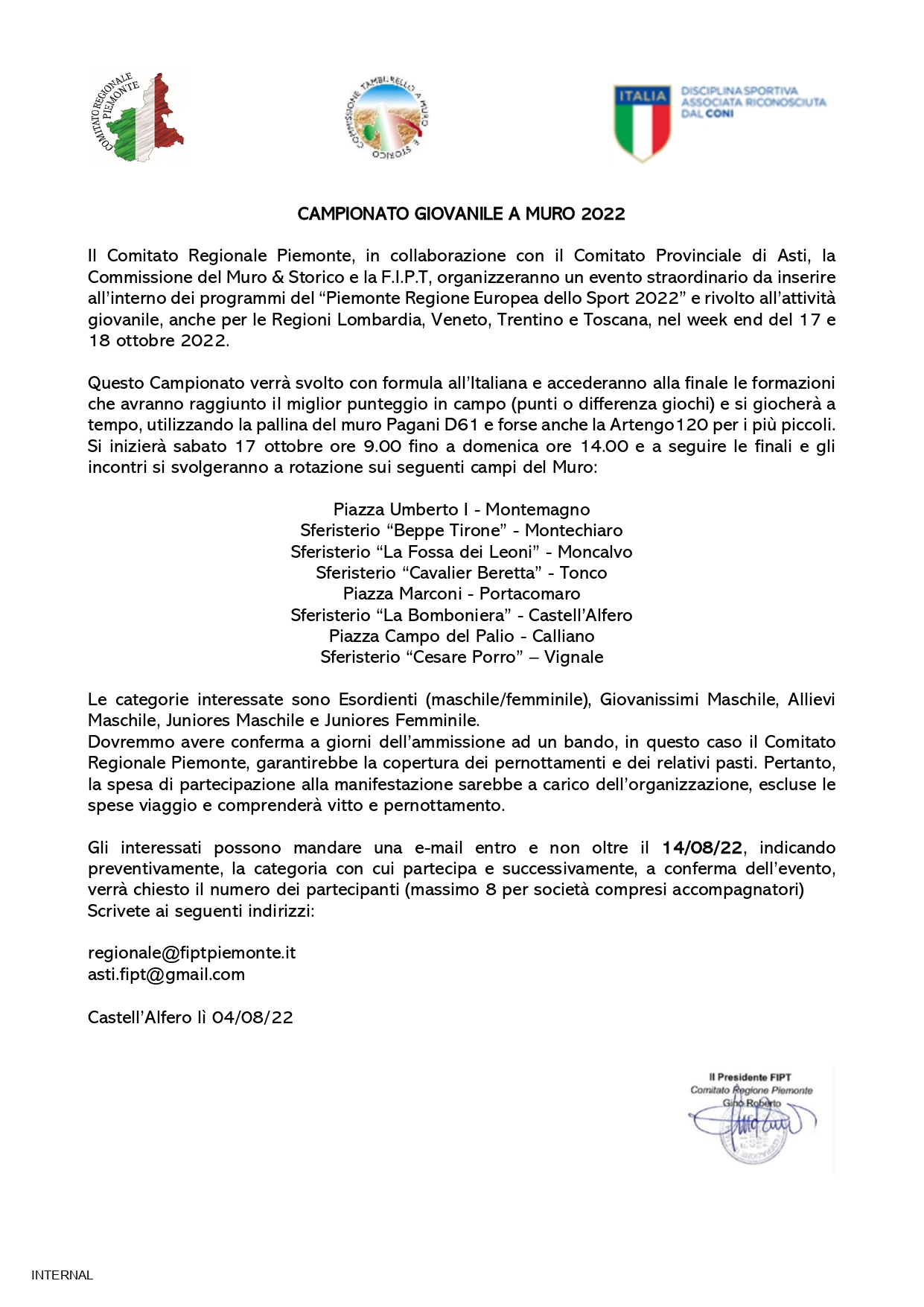 campionato giovanile muro 2022