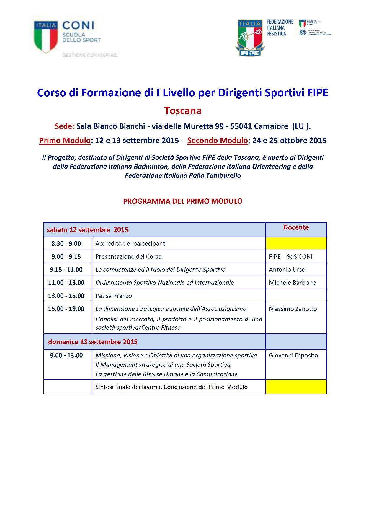 programma 2 corso nazionale dirigenti fipe camaiore 2015