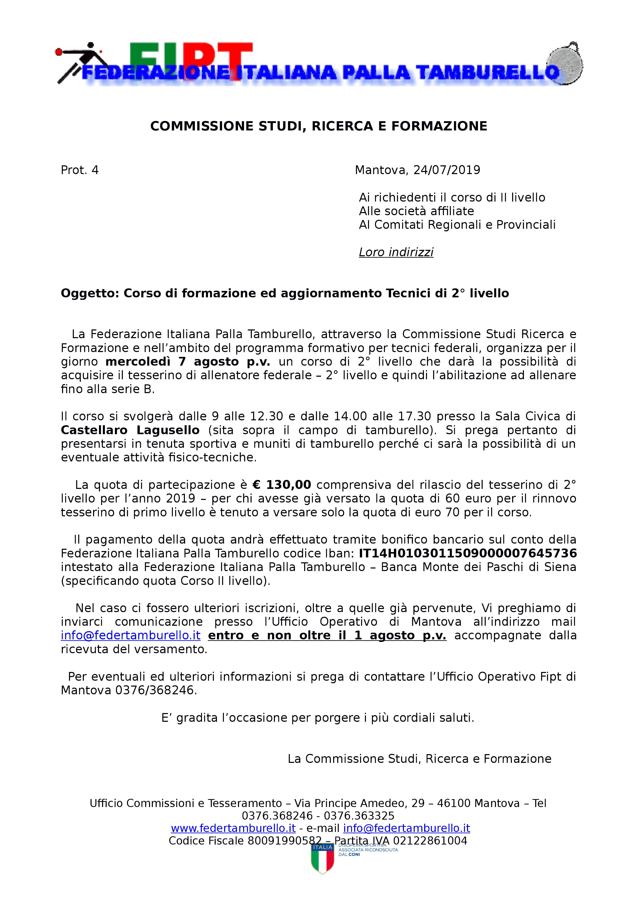Corso di formazione ed aggiornamento Tecnici di 2° livello