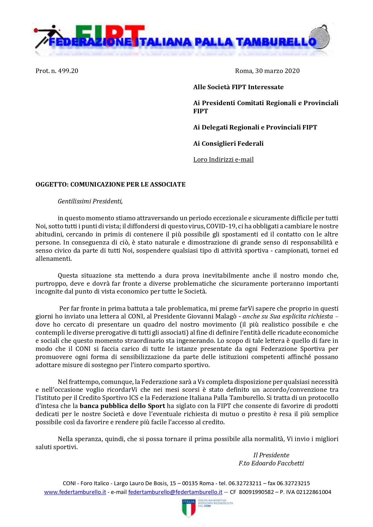 499.20 Comunicazione alle società emergenza coronavirus page 0001