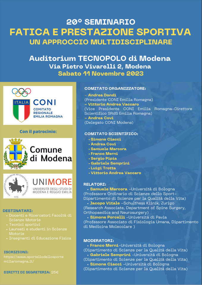 20° SEMINARIO – Fatica e prestazione sportiva: un approccio multidisciplinare