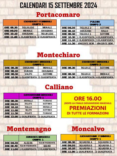 Programma Domenica 15 Settembre