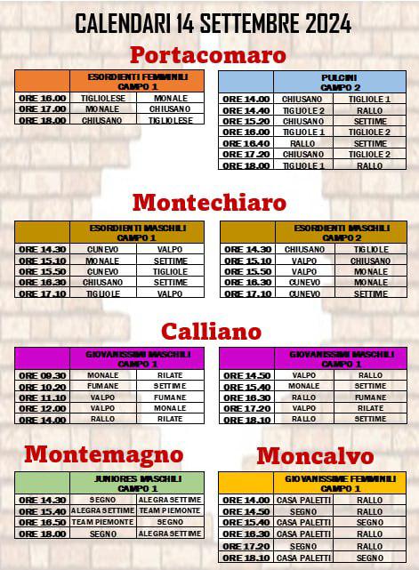 Programma Sabato 14 Settembre